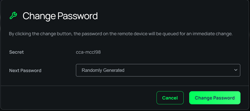 Change Password screens with defaults selected