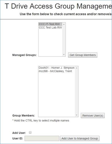 Expanded group membership list shown below the managed groups section