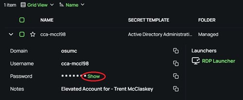 Location of the show password option