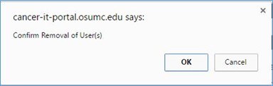 Confirm remove user pop up