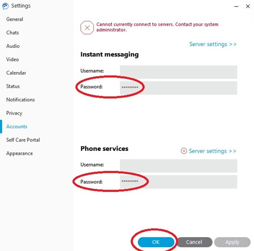 Jabber Password Field