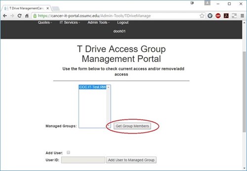 Showing the select box with options for managing access including the show group members option