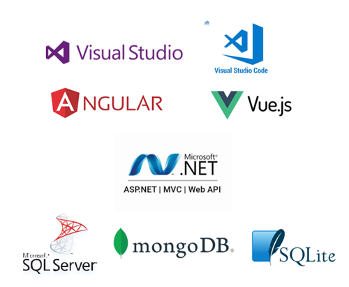 Images showing technology stack used by this team: IDEs, software platforms, and database platforms.